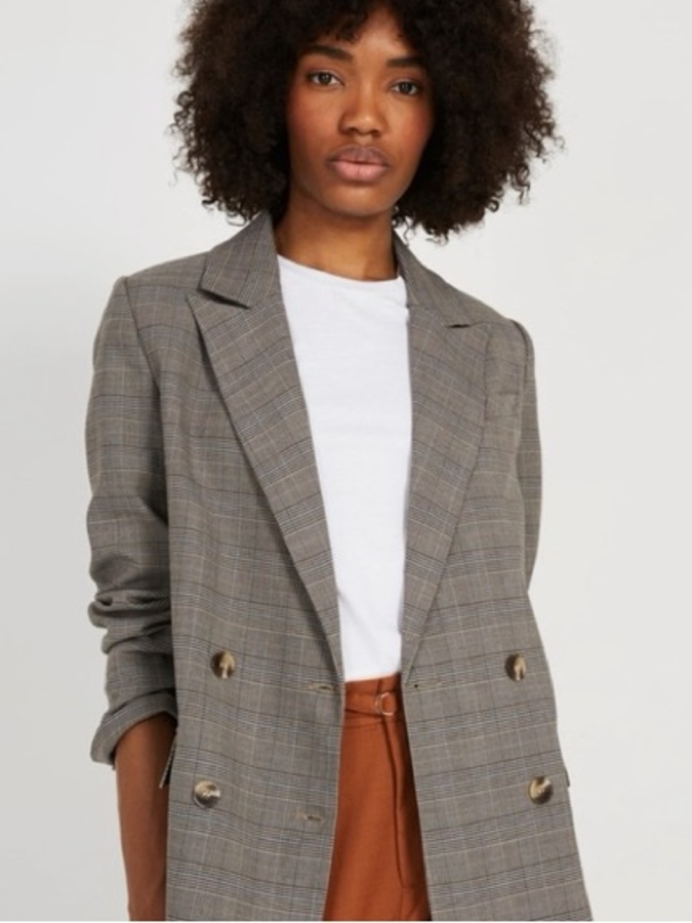 Frank & Oak Gray Glen Plaid Double-Breasted Blazer